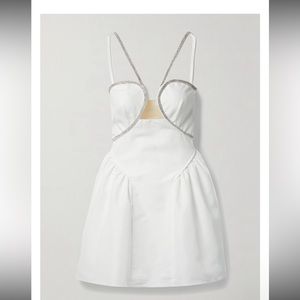 self portrait crystal embellished tulle -trimmed tafetta mini dress